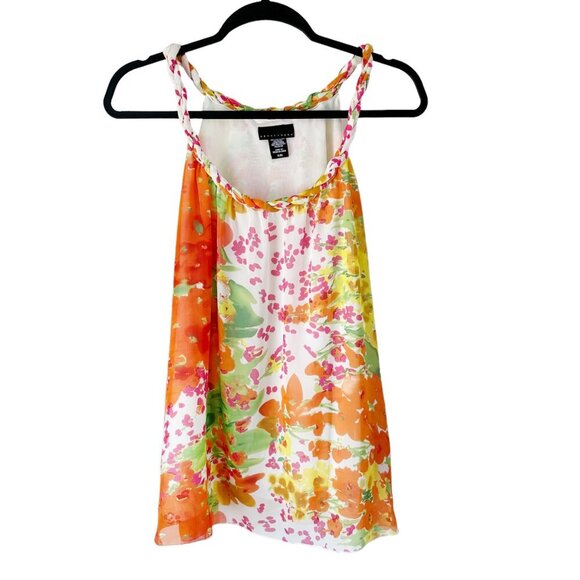Apostrophe Floral Top Tank with Braided Neckline XL Orange Green White - Picture 5 of 6